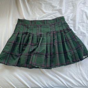 green plaid pleated mini skirt